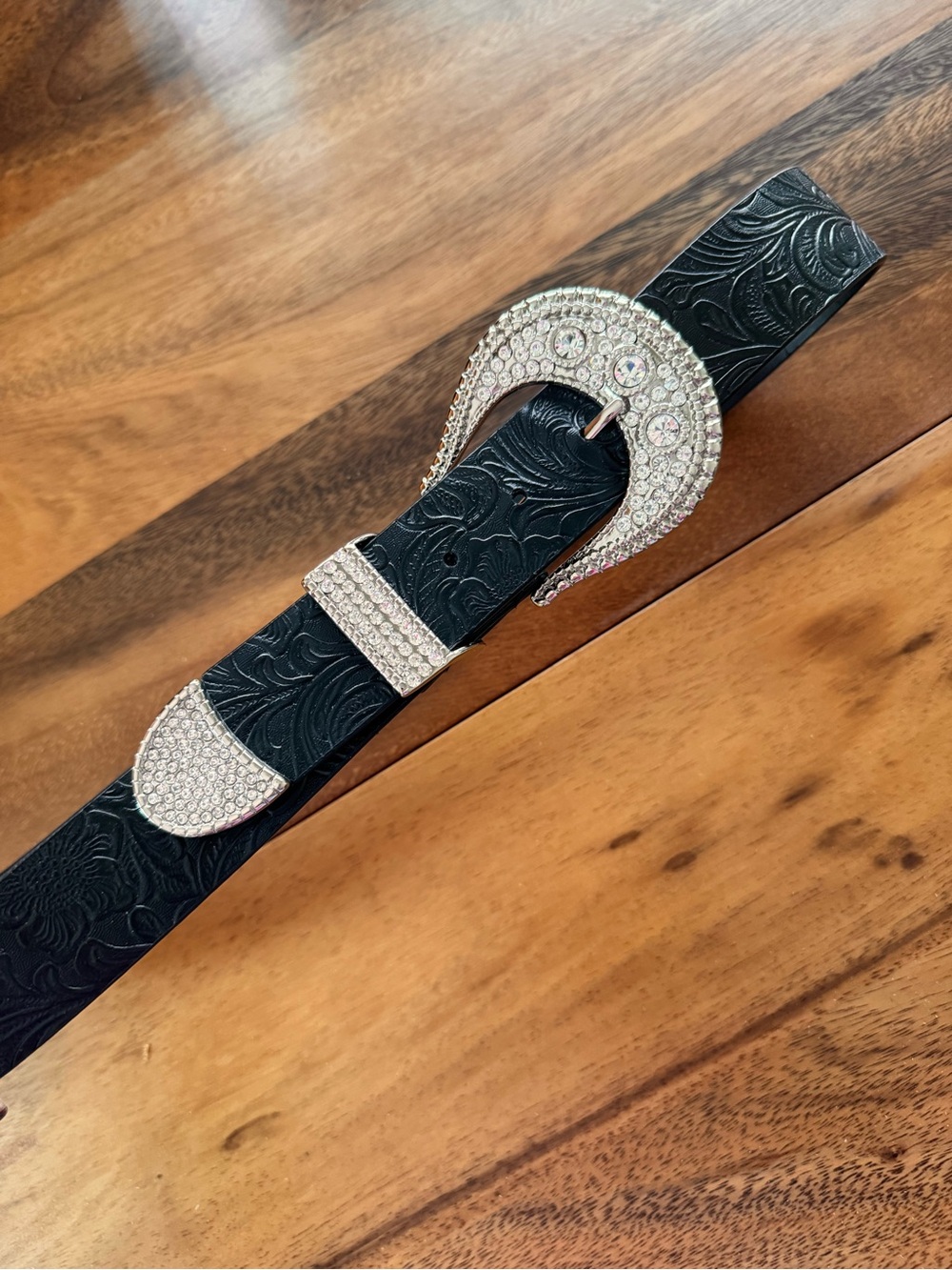 CHICO’S black belt with rhinestone belt buckle. Show-stopper!!!  Size M.